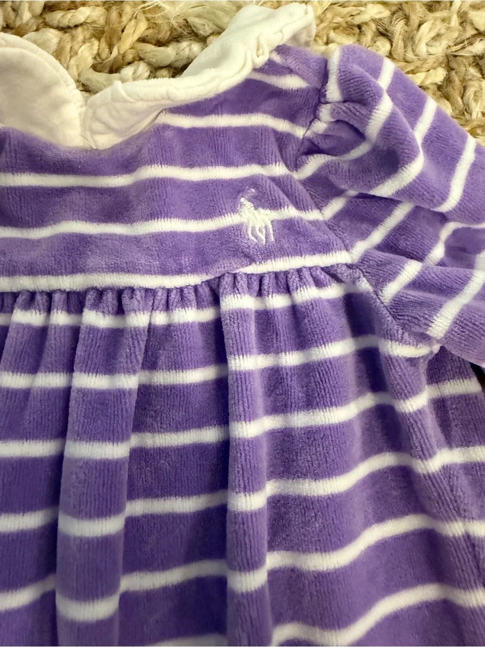 Ralph Lauren Lavender Stripe Peter Pan Collar Velour playsuit